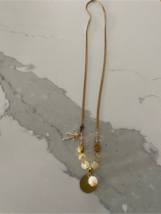 Jewelry - Gold Beaded Pendant Necklace with Charm